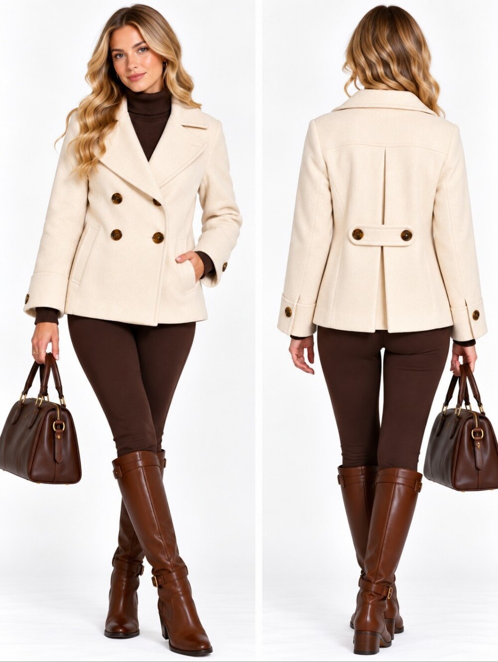 Banana Republic Wool Blend Pea Coat Jacket Women’s S Cream Ivory Quiet Luxury